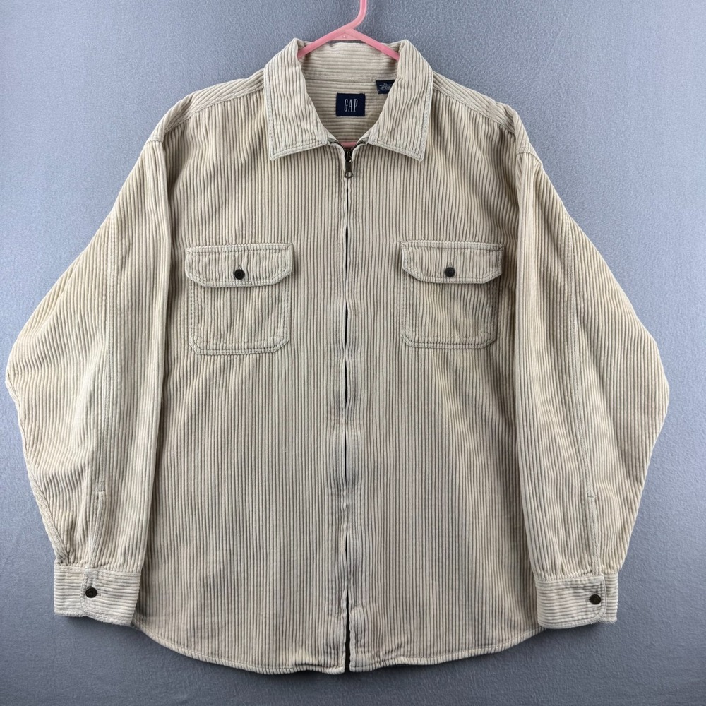 Vintage GAP Jacket Mens XL Beige Full Zip Corduroy Heavy Cotton‎ 90s Y2K Shacket